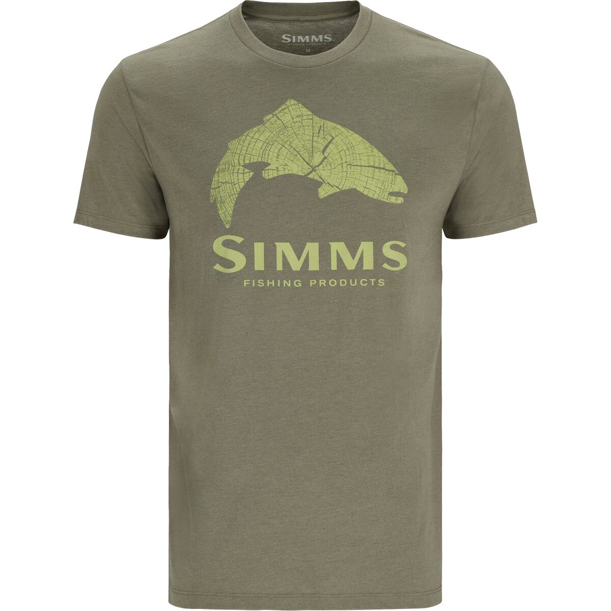 Simms Wood Trout Fill T Shirt Military Heather - Neon / S
