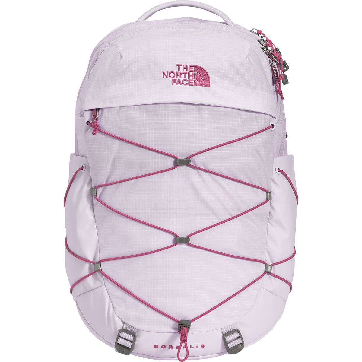 north face white and pink backpack